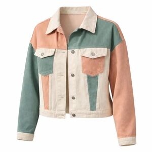 SHEIN Pink and Green Jean Jacket Colorblock Medium